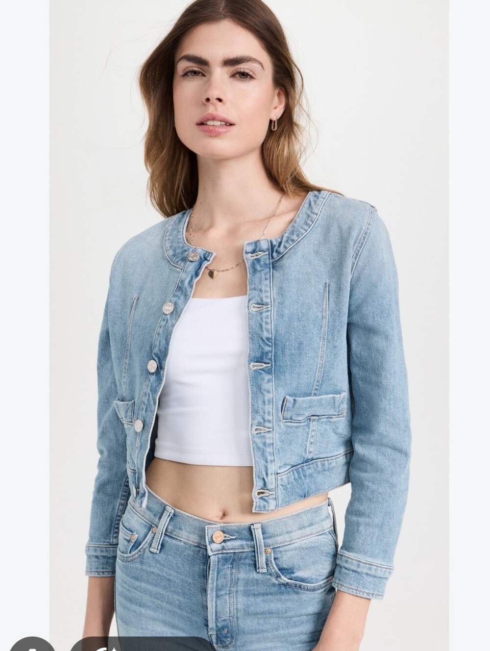 MOTHER Light Blue Denim Cropped Button Jacket